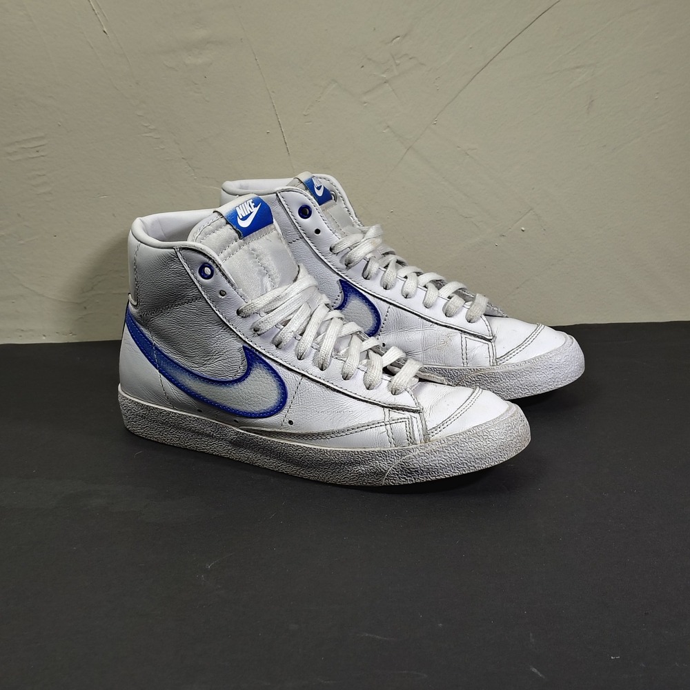 Nike Blazer Mid 77 Womens 8.5 White Blue DD9685-100 Leather Spray Paint Swoosh